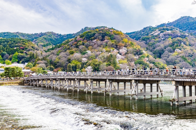 Arashiyama Kyoto cherry blossoms Togetsukyo Bridge spring scenery Kyoto travel